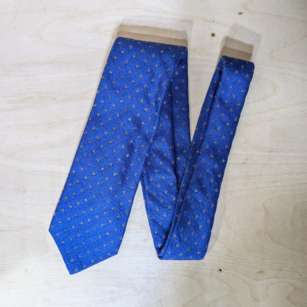 Q Clothier Necktie Mens Silk Tie Cotton Rosettes Blue Made in Italy Narrow